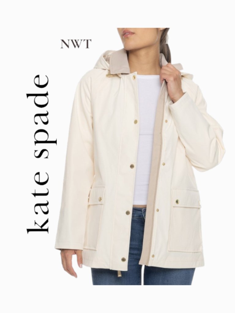 Nwt Kate Spade Front Patch Pocket Trench Coat W/ Detachable Hood Size Xl